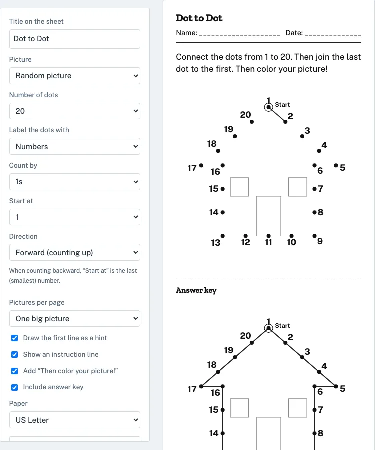 Dot to dot printable example