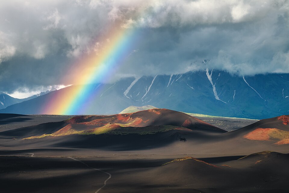 A rainbow over the 1975-76 Tolbachik eruption: Kamchatka Krai, Russia