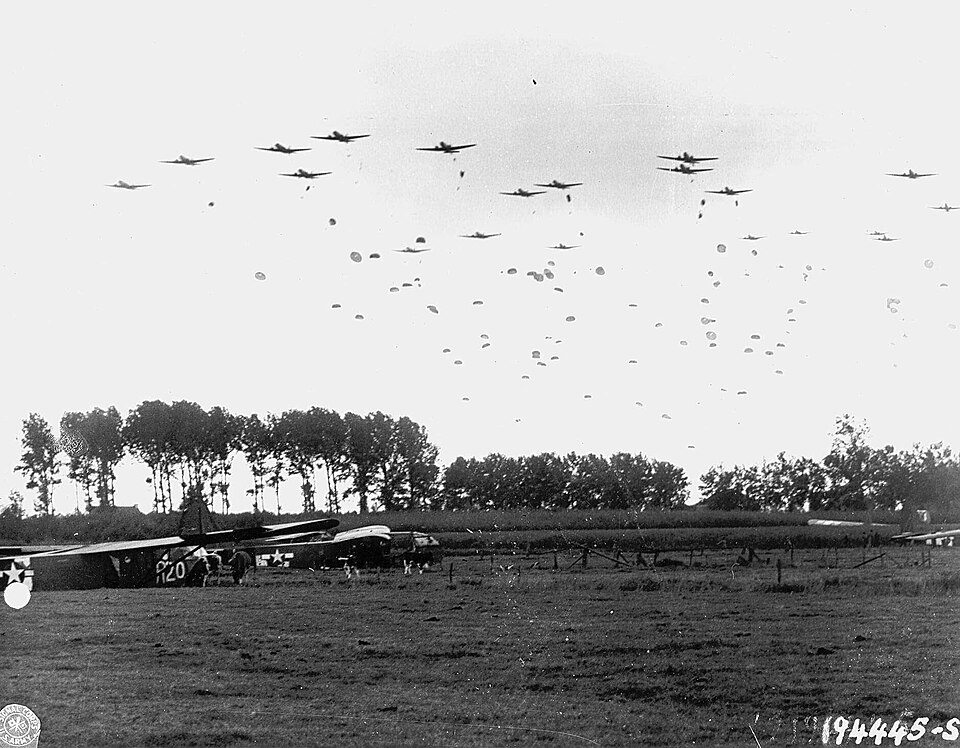 Paratroops and gliders land during Operation Market Garden