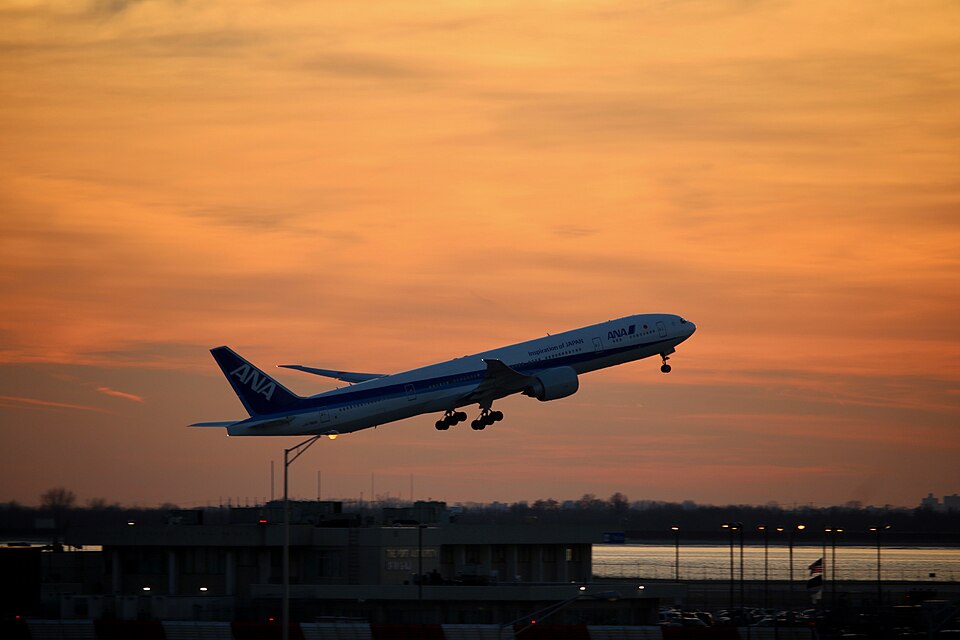An airplane leaving an airport