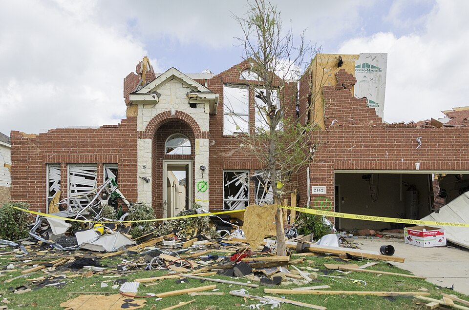 A home damaged by an F3 tornado in Forney, Texas