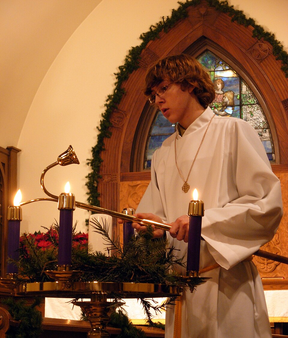 Lighting the Advent candles at a church in the US.