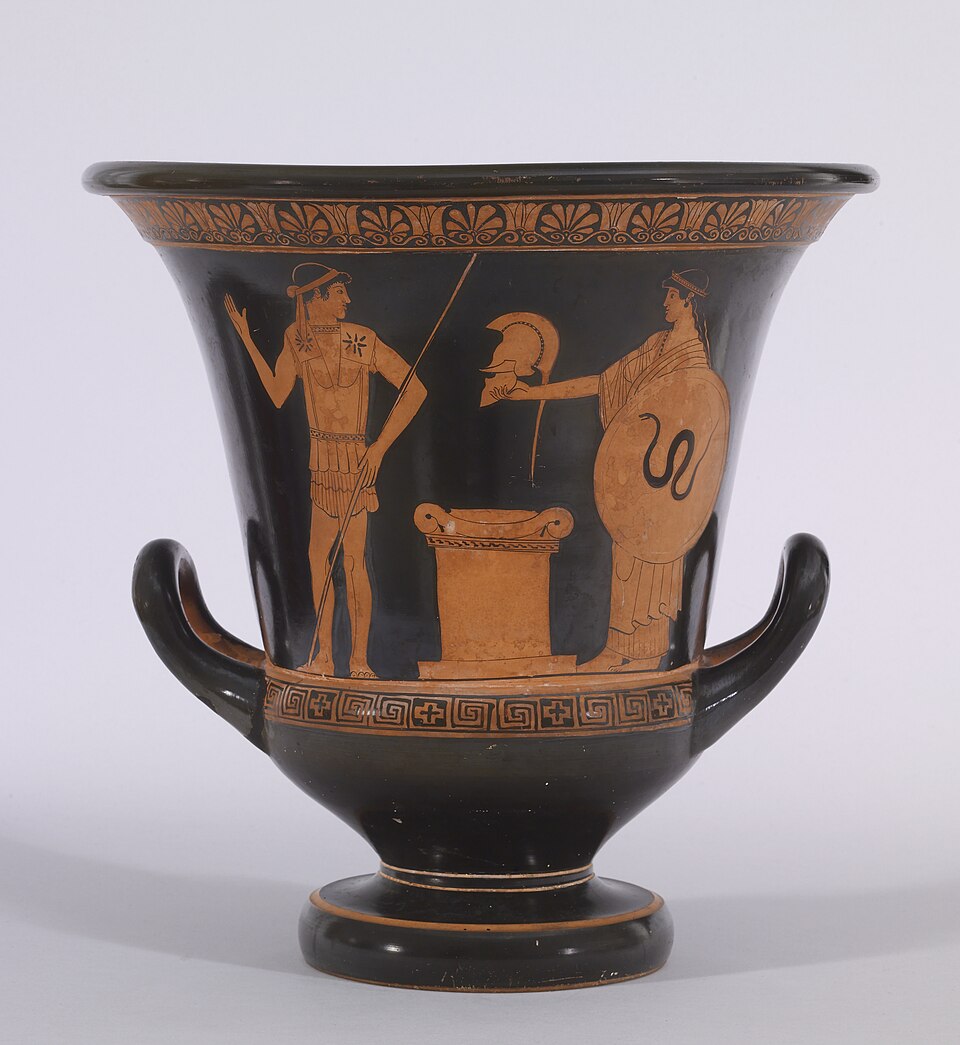 Obviously an artistic work as well as practical: Greek red-figure vase in the krater shape, between 470 and 460 BC, by the Altamura Painter