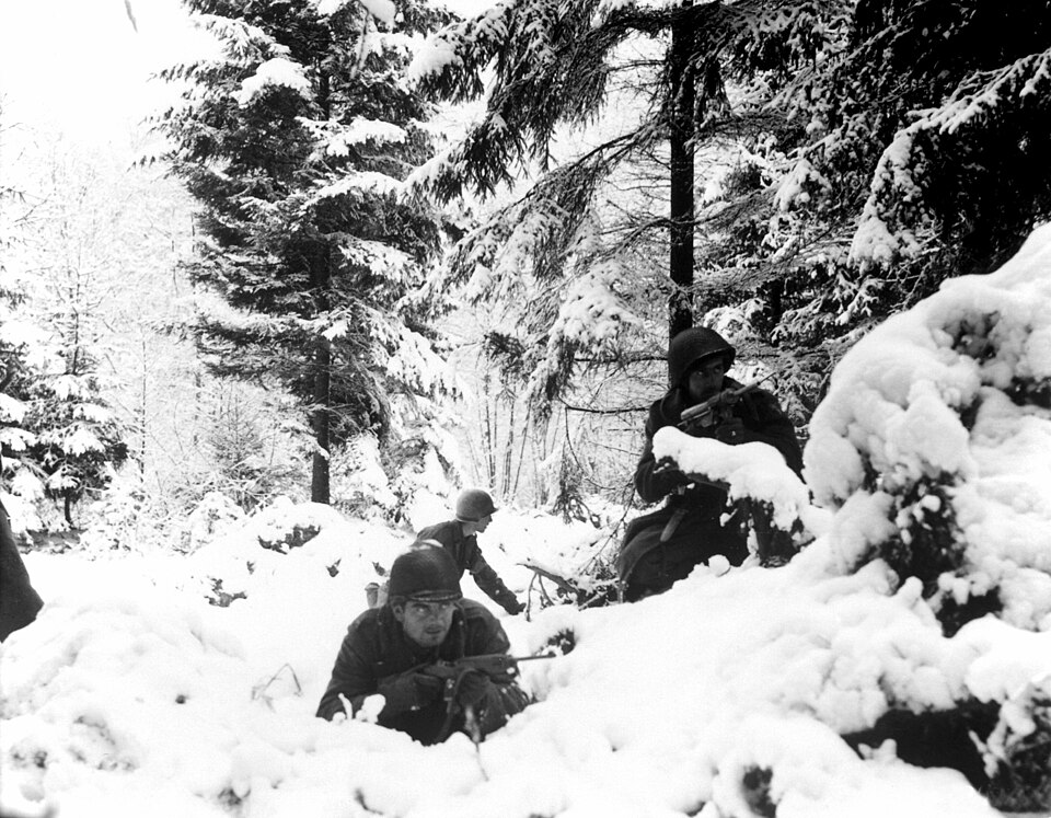 American soldiers dug in during the Battle of the Bulge