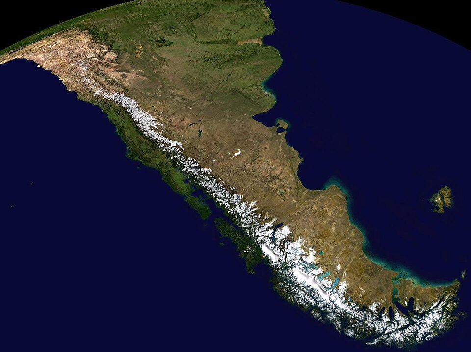 Composite satellite image of the southern Andes