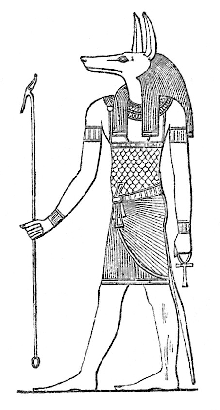 Anubis with a human body and a jackal head.