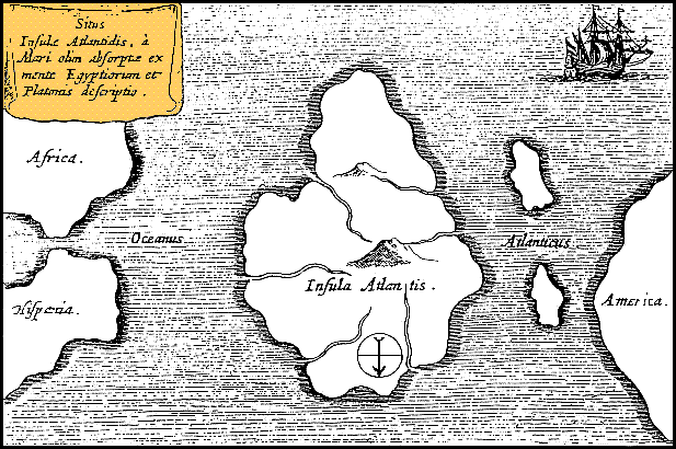 Athanasius Kircher's map of Atlantis, in the middle of the Atlantic Ocean