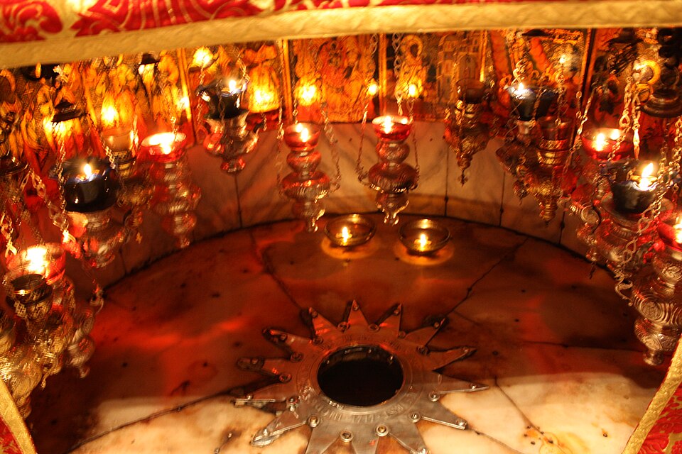 Star marking the birthplace of Jesus Christ in the Grotto of the Nativity in Bethlehem Israel.