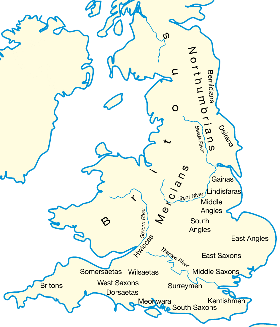 {{center|The main Anglo-Saxon Kingdoms circa AD 600}}