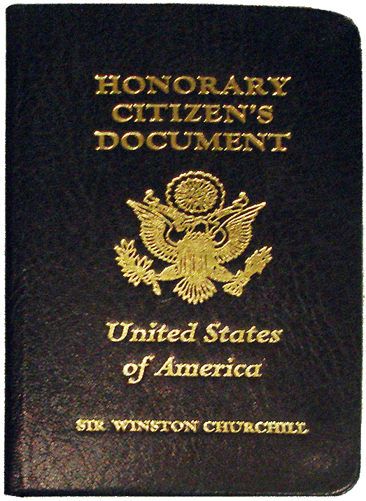 Winston Churchill's identification document as an Honorary Citizen of the United States, provided as a gift from President John F. Kennedy.