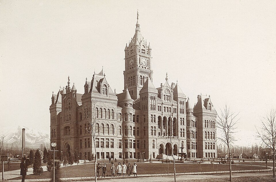 City and County Building, seat of city government since 1894. It also served as Utah's first statehouse from 1896 until the current Utah State Capitol was dedicated on October 9, 1916.