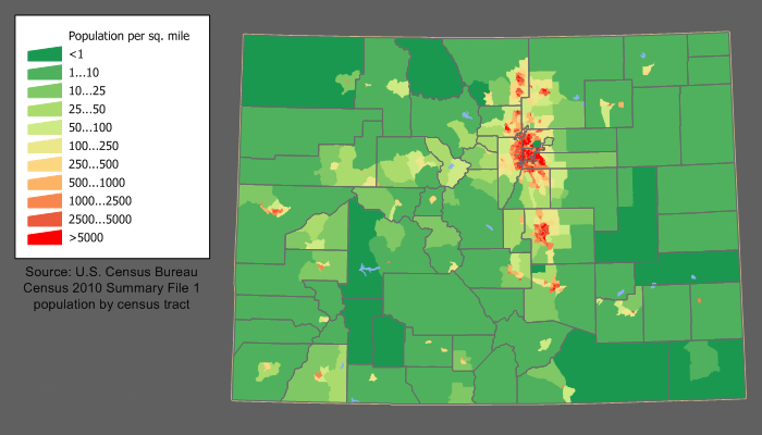 A population density map of Colorado