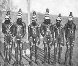 Photograph of Arrernte men of Central Australia in a Corroboree in 1900