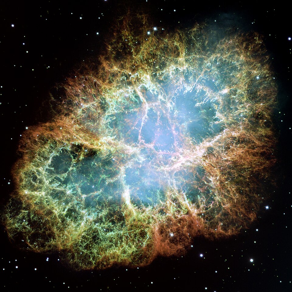 The Crab nebula photographed by Hubble. Probably the most famous of all supernova remnants