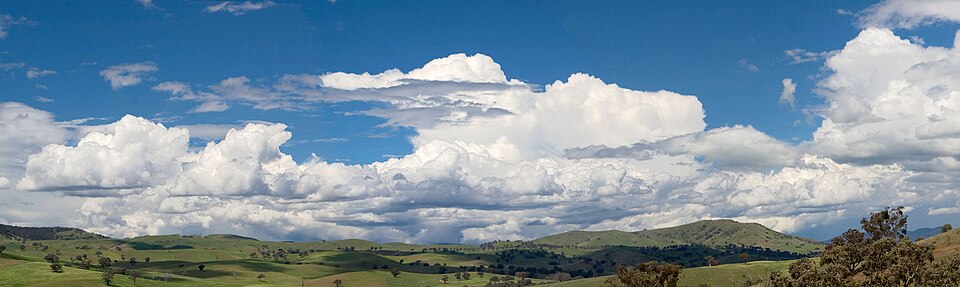 A cloudscape of moderate-vertical cumulus over Swifts Creek, Victoria, Australia