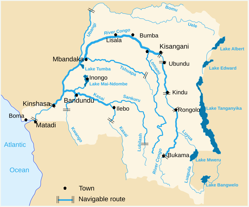 Principal rivers and lakes of the Democratic Republic of Congo