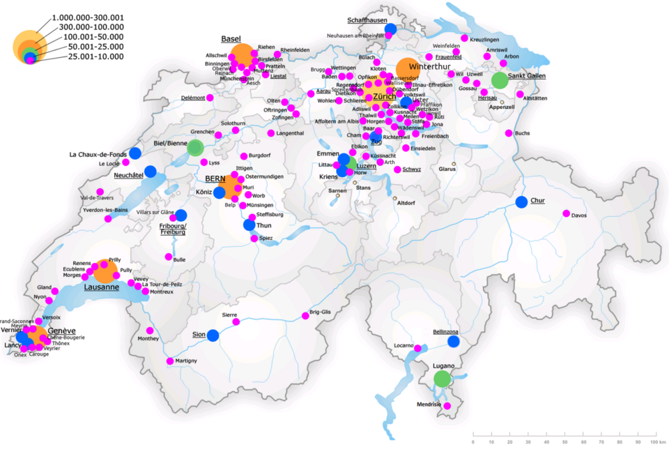Population of cities with more than 10,000 people