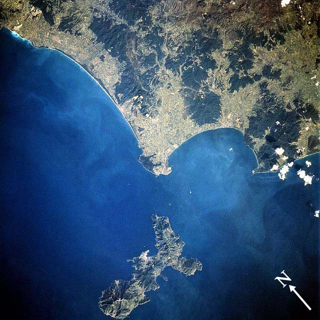 Elba (bottom centre) from space, February 1994.
