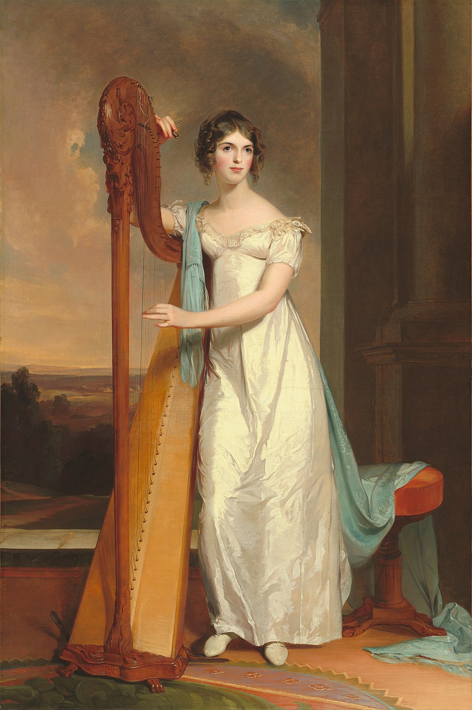 Lady with Harp: Eliza Ridgely, this painting shows an early kind of Pedal Harp. (Thomas Sully, 1818)