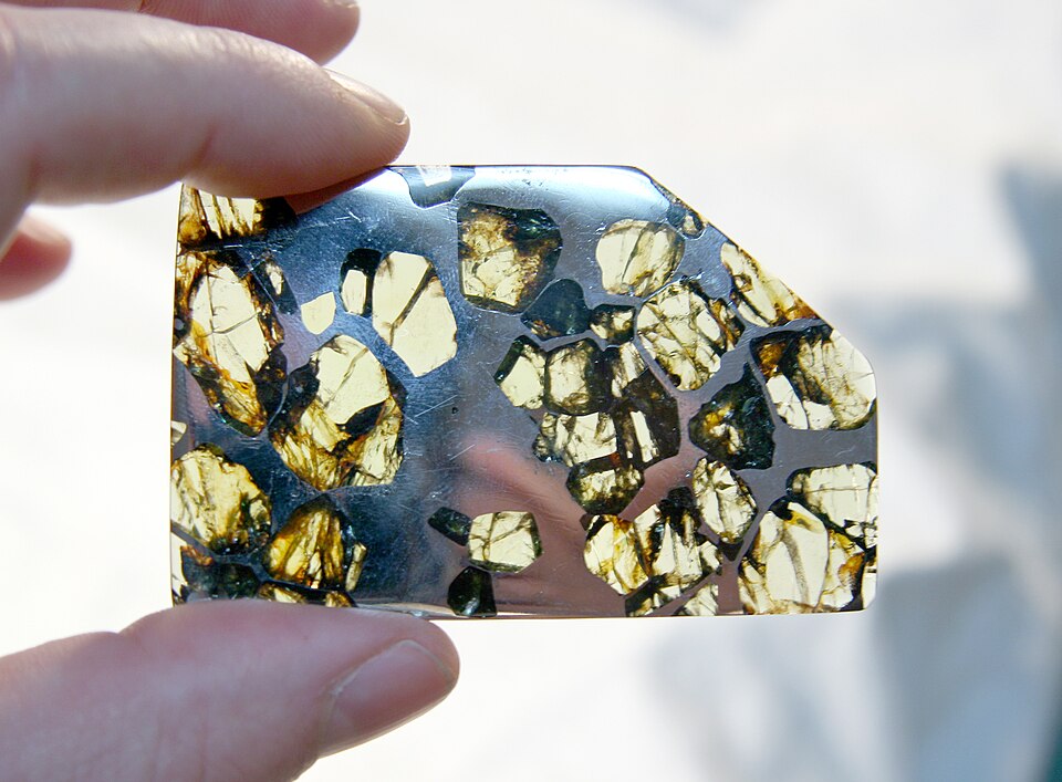 Esquel slice. It is a stony-iron meteorite, type pallasite