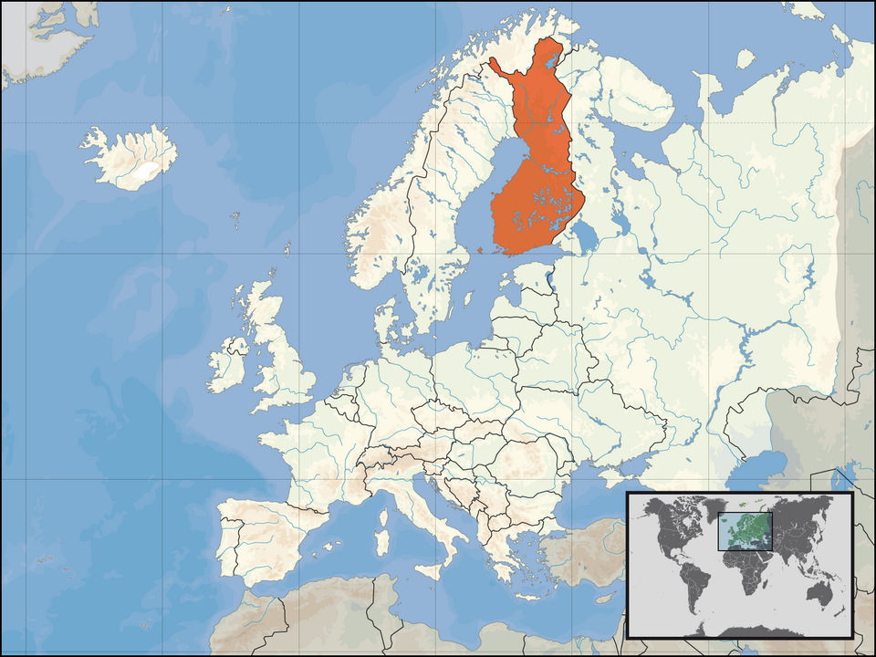 Finland on a map of Europe