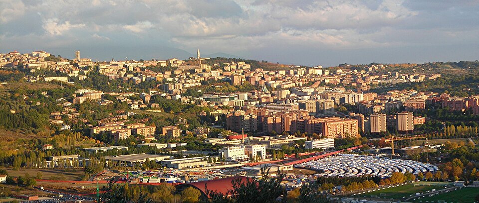 Skyline of Perugia hilltop city and valley