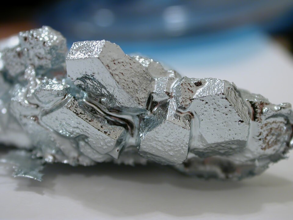Crystals of gallium joined together