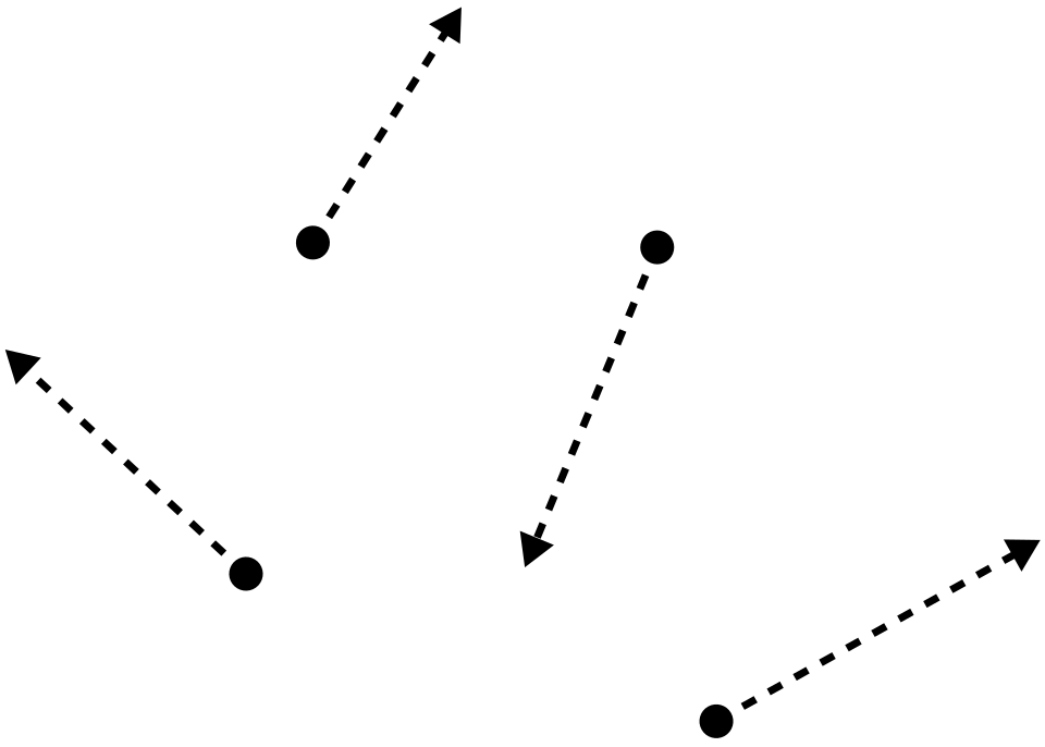 An illustration of the random way gas molecules move, without being attached to each other.
