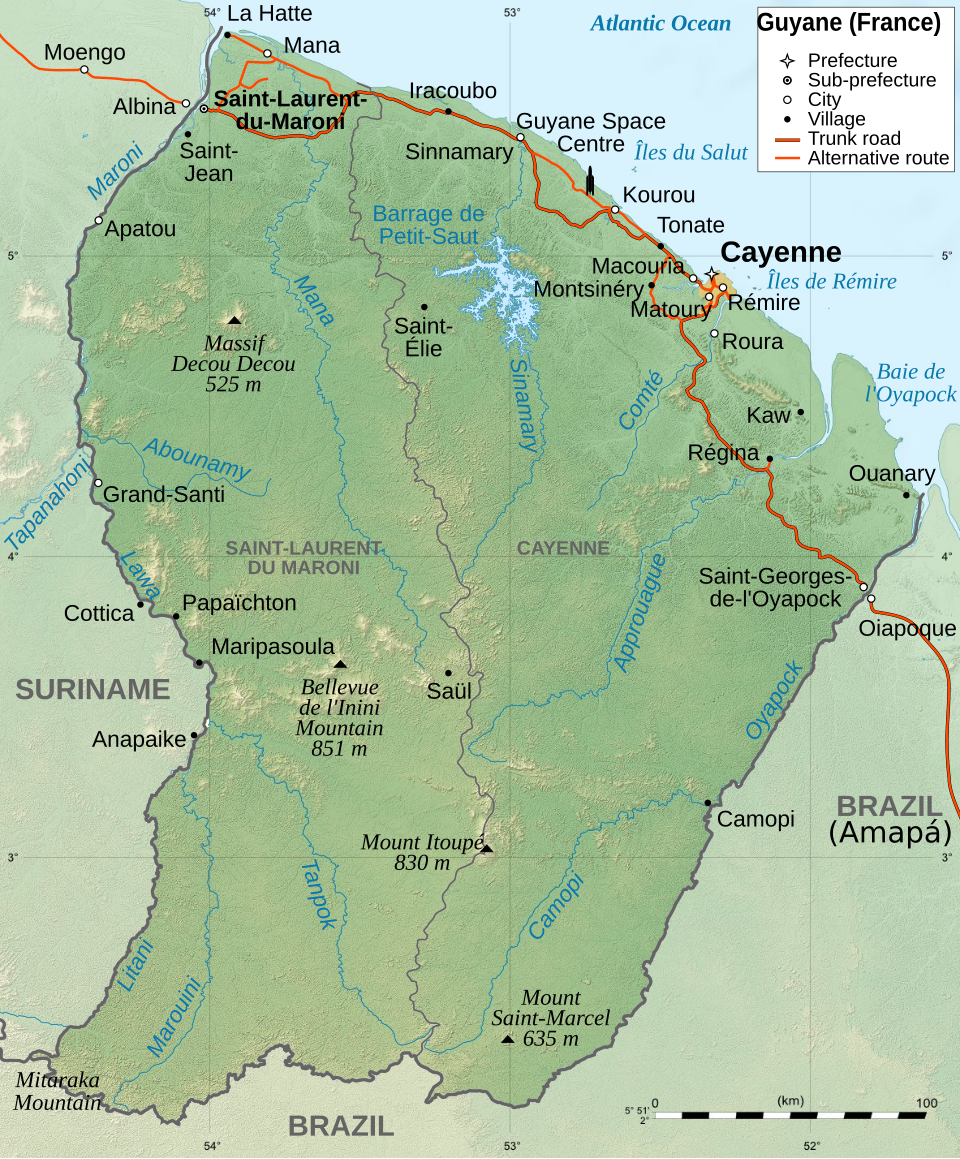 Geographic map of French Guiana