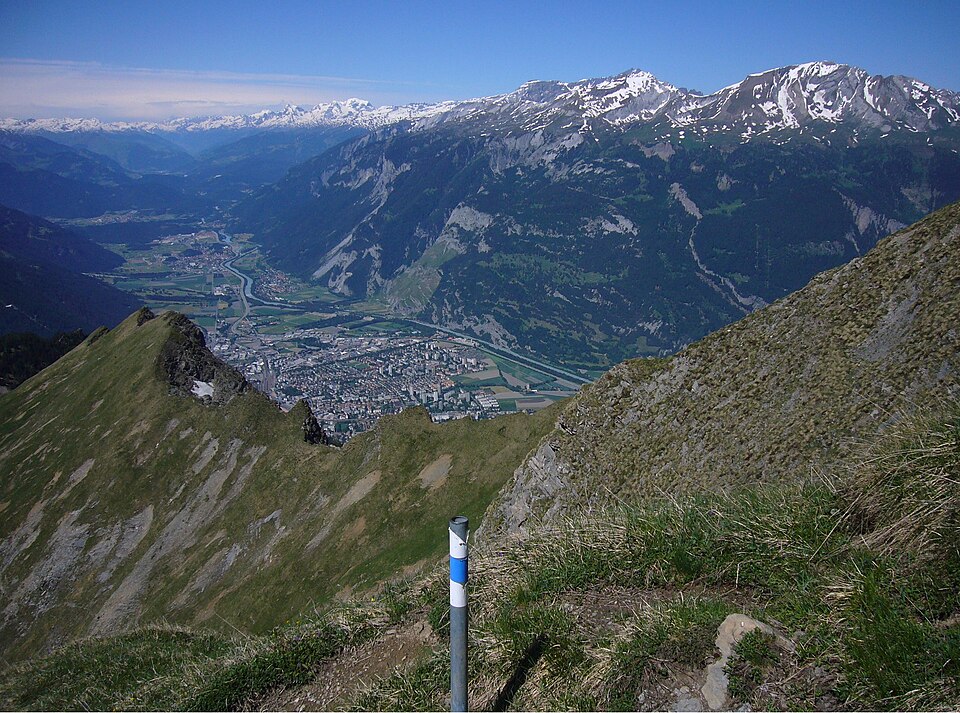 Chur, capital of Graubünden seen to the west and the Rhine valley to west.