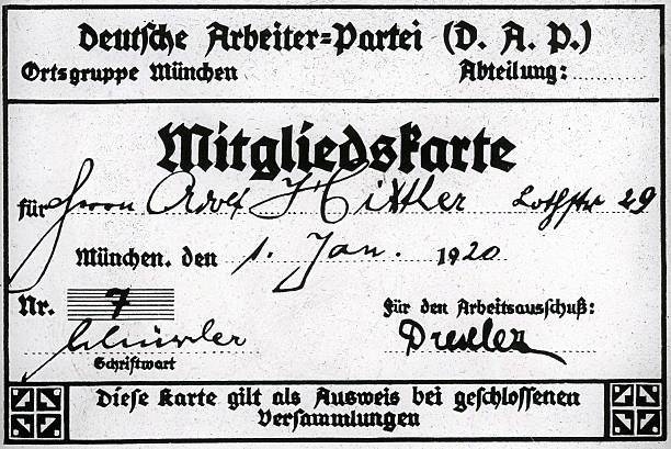 Hitler's membership card in the German Workers Party, later called the Nazis