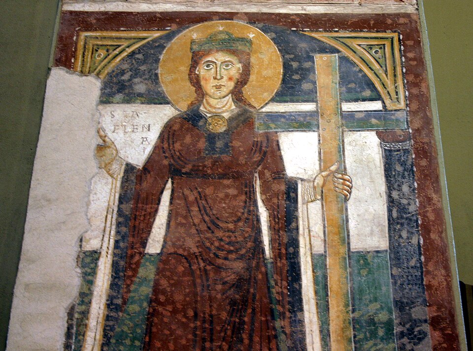 A fresco of St Helen, 1100s, in the Basilica os Sant Lorenzo, Milan, photo Giovanni dall'Orto.