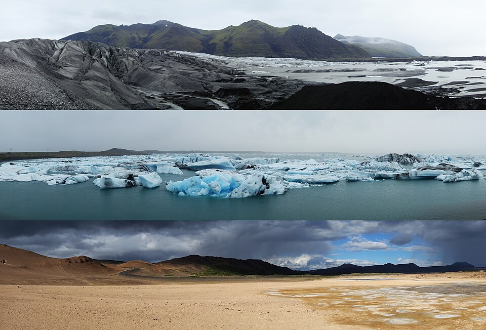 Three types of landscapes in Iceland.