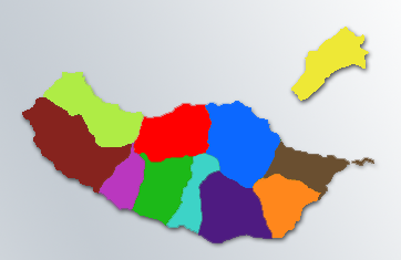 Municipalities of the Autonomous Region of Madeira. {{Legend|#86231E|Calheta}} {{Legend|#3DD3C7|Câmara de Lobos}} {{Legend|#4E1B81|Funchal}} {{Legend|#6A4F30|Machico}} {{Legend|#BA37BF|Ponta do Sol}} {{Legend|#AFEC45|Porto Moniz}} {{Legend|#EEE836|Porto Santo}} {{Legend|#1BB918|Ribeira Brava}} {{Legend|#FF871C|Santa Cruz}} {{Legend|#0B68FF|Santana}} {{Legend|#FF0000|São Vicente}}