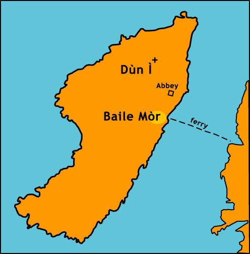 Iona, showing the location of the Abbey and Dùn Ì