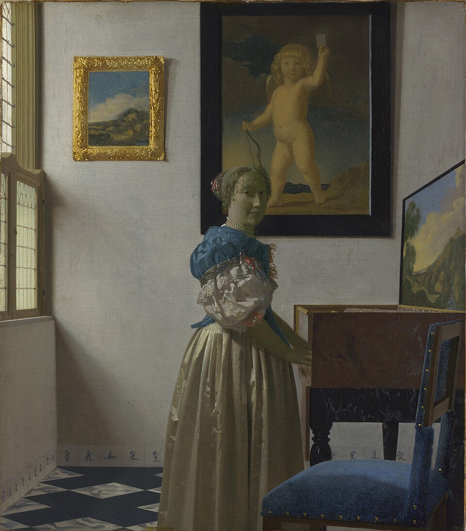 Portrait of a girl playing a virginal