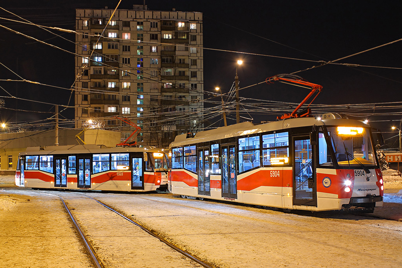 A tram in Moscow, which has one of the largest existing tram networks in the world