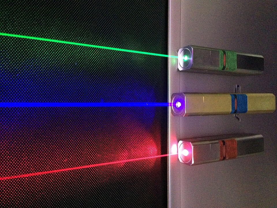 A laser emits photons.