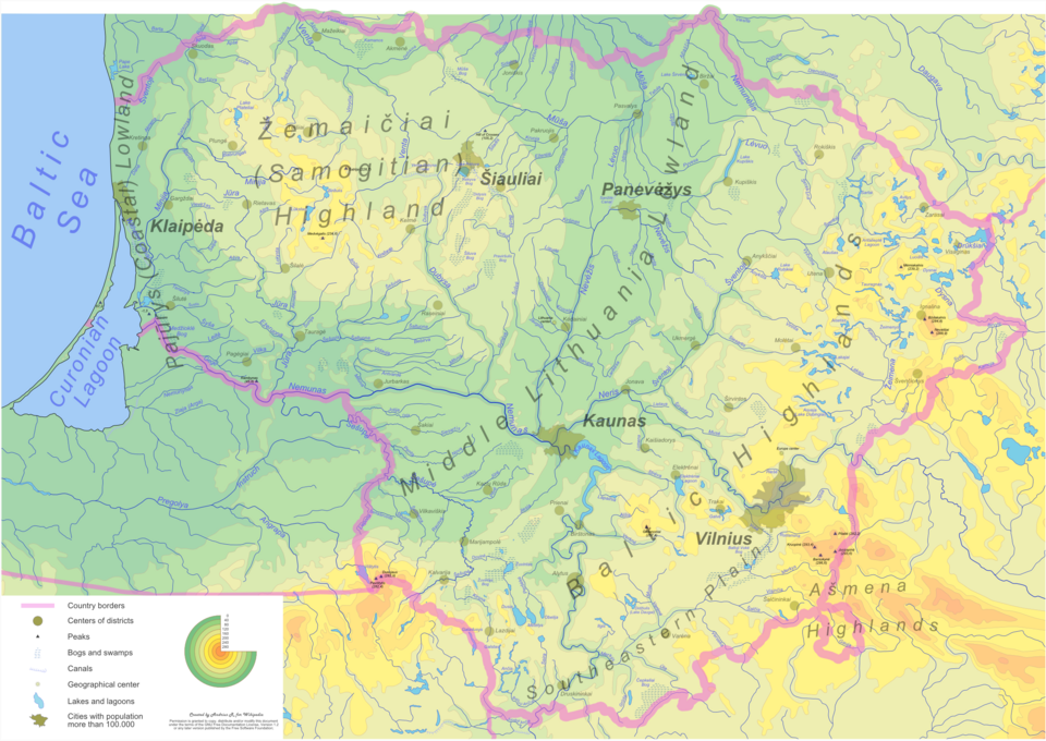Physical map of Lithuania