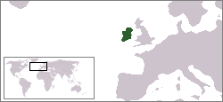 Ireland on a map of Europe