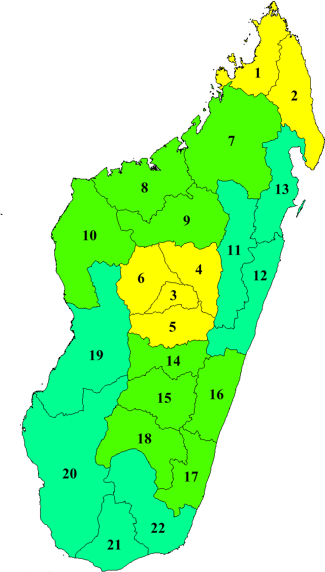 Map of the Regions of Madagascar and former provinces of Madagascar