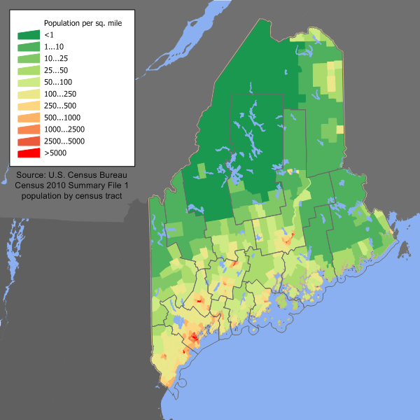 A population map of Maine.