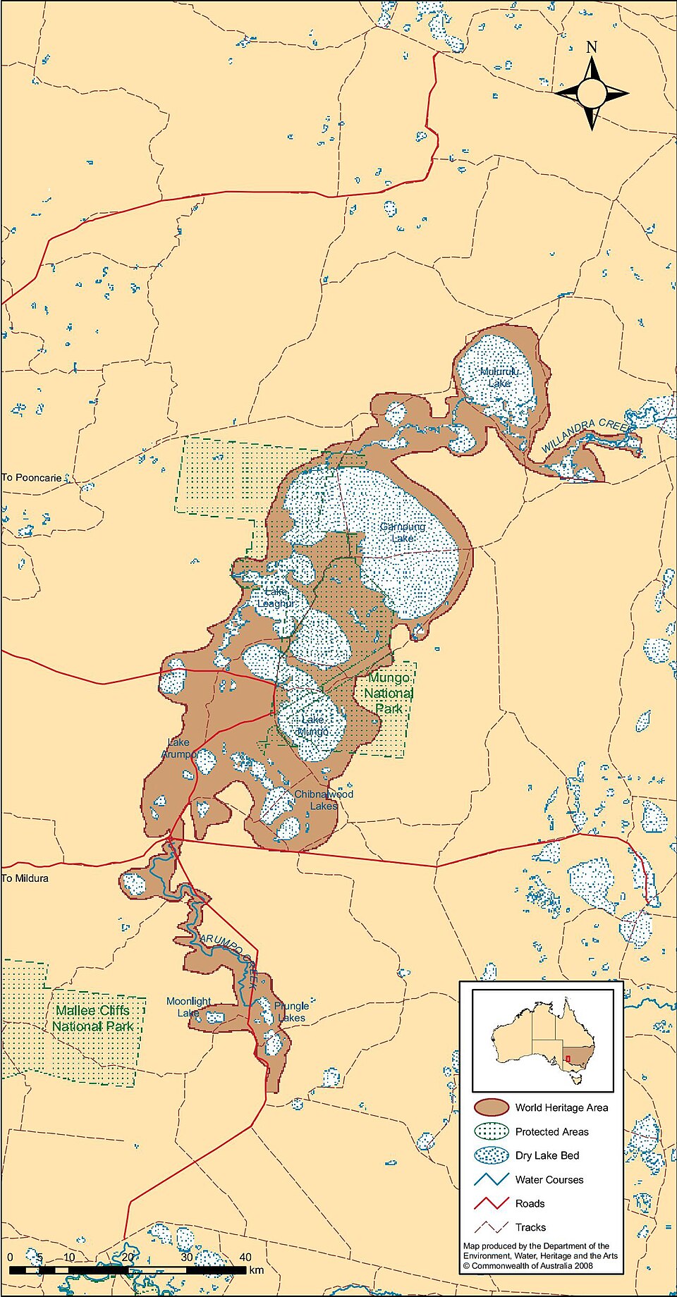 Map of the Willard’s Lakes Region, showing the World Heritage Area boundaries, 2008