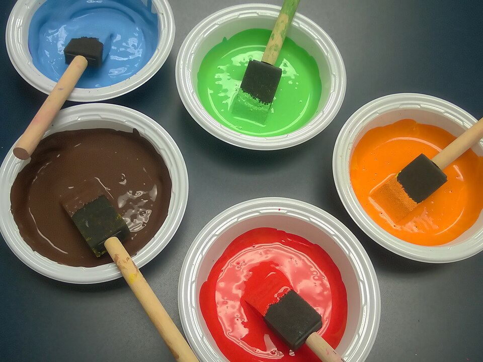 The tempera paints of multicolored