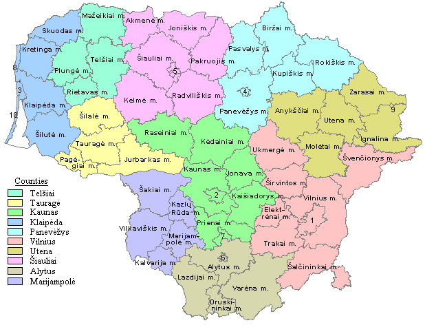 The counties and municipalities in Lithuania