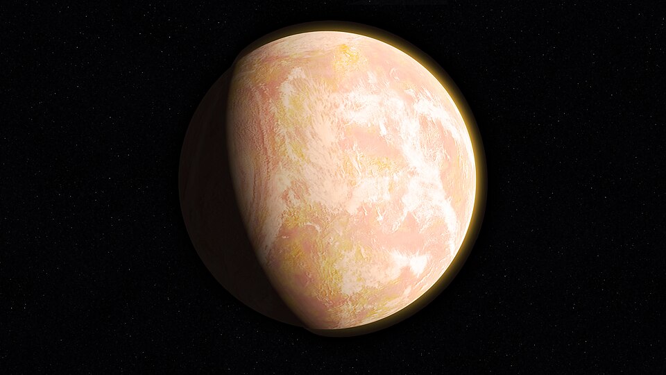 Pale orange dot, an impression of Early Earth, featuring its tinted orange methane-rich early atmosphere