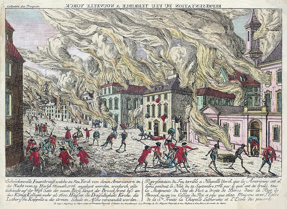 A 1776 illustration by an unknown artist of the fire that destroyed much of the city