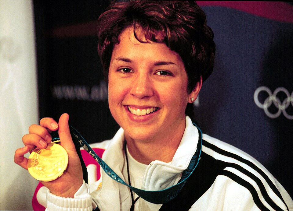 Nancy Johnson and her Olympic gold medal
