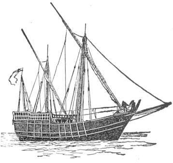 {{Center|Columbus's caravel the Niña}}