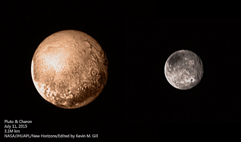 Pluto (left) and its largest moon, Charon (right)
